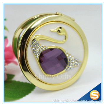 Shinny Gifts Elegant Swan Design Rhinestone Mirror Compact Mirror For Wedding Souvenir